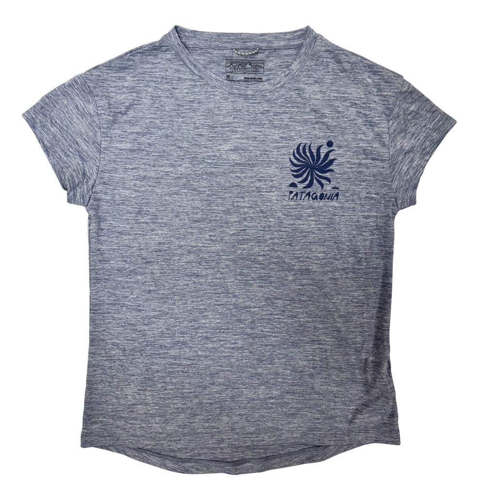 Patagonia Girls Capilene Cool Daily T-Shirt Blue Heather Graphic Size M 10